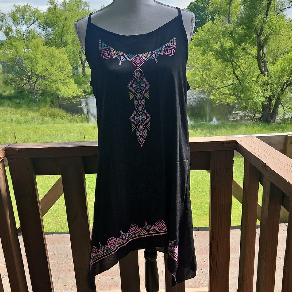 Black Dress with Pink Embroidery